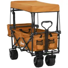 Outsunny 120L Festival Trolley on Wheels, Folding Camping Trolley Cart with Removable Canopy, All-Terrain Wheels, Adjustable Handle, Push or Pull for Garden Beach Fishing Shopping, Orange - 1