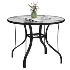 Outsunny Tempered Glass Top Round Outdoor Dining Table with Parasol Hole, 96.5 x 96.5 x 71 cm - 1