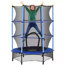 HOMCOM 4.6FT/55" Kids Trampoline with Enclosure Net, Outdoor Indoor Use, for Ages 3-10 Years, Blue - 1