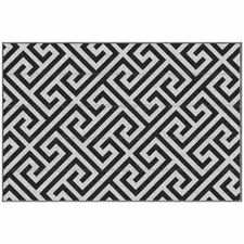 Outsunny Outdoor Rug Reversible Mat Plastic Straw Rug Portable RV Camping Mat for Garden Deck Picnic Indoor, 121 x 182 cm (4 x 6 ft), Black & White - 1