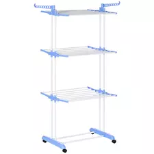 HOMCOM Foldable Clothes Drying Rack, 4-Tier Steel Garment Laundry Rack with Castors for Indoor and Outdoor Use, Blue - 1