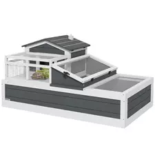 PawHut Tortoise House 3-Room with 2 Stories, Ladder, Balcony, Tray, Openable Roof, 59H x 112L x 65Wcm, Grey - 1