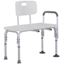 HOMCOM Height Adjustable Shower Chair, Non Slip Bath Transfer Bench for Elderly, Disabled with Armrest and Backrest, 300 lbs Capacity, White - 1