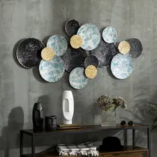 HOMCOM 3D Metal Wall Art Modern Circle Hanging Wall Sculptures Home Decor for Living Room Bedroom Dining Room, Blue Black Gold - 1
