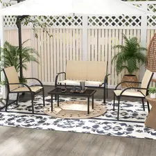Outsunny Four-Piece Curved Steel Garden Dining Set  - Beige/Grey - 1