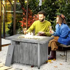Outsunny 50,000 BTU Gas Fire Pit Table with Cover and Glass Screen - Grey - 1