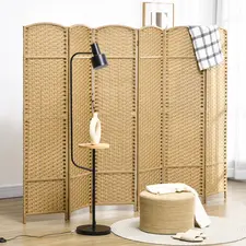 HOMCOM 6 Panel Folding Room Divider, Freestanding Privacy Screen for Living Room, Bedroom and Office, 240 x 170cm, Natural - 1
