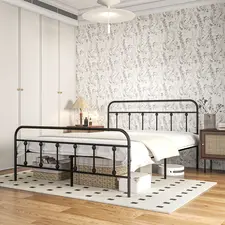 HOMCOM Double Minimalistic Metal Bed Frame - Black - 1