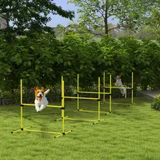 PawHut 4 Pieces Dog Agility Training Equipment, Adjustable Height Jumps Hurdle with Carrying Bag for Outdoor, Yellow - 1