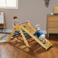 AIYAPLAY Toddler Climbing Frame for Kids, with Ramp, 3-in-1 Wooden Play Triangle Set for 18-48 Months, Multicolour - 1