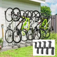 SPORTNOW 8 Pack Bike Rack, Wall Mounted Bicycle Hanger Hook, Foldable Garage Bike Wall Rack, Bicycle Storage Holder for Indoor Outdoor Use - 1