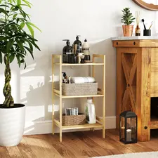 HOMCOM Three-Tier Bamboo Adjustable Shelf Storage Unit - 1