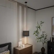 HOMCOM Linen Pendant Light, Bedside Ceiling Lamps with E27 Bulb, Modern Hanging Lights for Living Room, Bedroom, Kitchen, Hallway, Black - 1