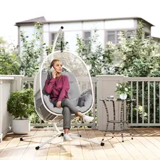 Outsunny Hanging Egg Chair, with Cushion - Light Grey - 1