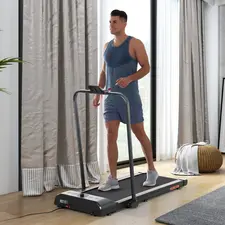 HOMCOM Foldable Walking Treadmill, with LED Display and Wheels, for Home, Office, Fitness Studio, Orange - 1
