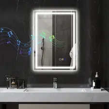 HOMCOM 50 x 70 cm Anti-Fog LED Bathroom Mirror, with Bluetooth - Silver Tone - 1