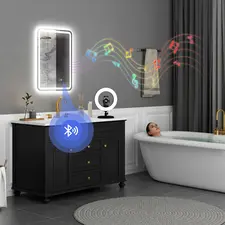HOMCOM 70 x 50 cm Bluetooth Bathroom Mirror - Silver-Tone - 1