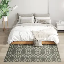 HOMCOM UV Resistant Indoor & Outdoor Area Rug, Easy-Cleaning Machine Washable Rug with Geometric Pattern for Patio, Garden, Kitchen, Bathroom or Living Room, 170 x 120 cm, Grey - 1