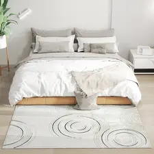 HOMCOM Modern Area Rug, Swirl Pattern Machine Washable Rug, Allergy-Friendly Floor Carpet for Living Room, Bedroom, Dining Room, Home Office, 170 x 120 cm, Cream White - 1