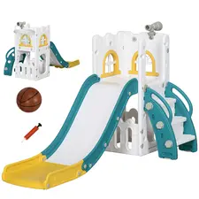 AIYAPLAY 5 in 1 Toddler Slide with Basketball Hoop, Climber, Telescope, Storage Basket, for Ages 1-3 Years, Yellow - 1