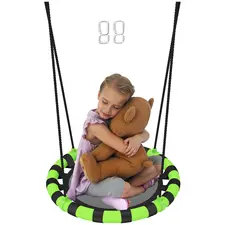 AIYAPLAY 60cm Diameter Kid Nest Swing Seat with Height Adjustable Ropes, for Outdoor, Indoor, Black/Green - 1