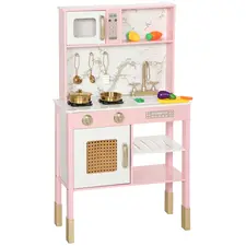AIYAPLAY Kitchen Playset with Pretend Play Cooking Accessories, Play Kitchen with Oven, Microwave and Sink, Pink - 1