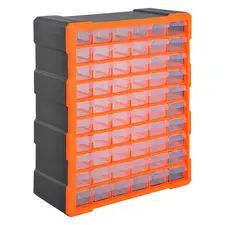 DURHAND 60 Drawers Parts Organiser Wall Mount Storage Cabinet Garage Small Nuts Bolts Tools Clear Orange - 1