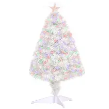 HOMCOM 2.5FT Prelit Artificial Tabletop Christmas Tree with Fibre Optics Holiday Home Xmas Decoration for Table and Desk, White - 1