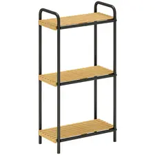 HOMCOM 3-Tier Bamboo Bathroom Storage Shelf, Freestanding Narrow Shelving Unit with Slatted Shelves for Kitchen Bathroom Living Room, 41.5 x 21.5 x 77.5 cm, Natural and Black - 1