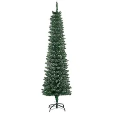 HOMCOM 5.5FT Artificial Snow Dipped Christmas Tree Xmas Pencil Tree Holiday Home Indoor Decoration with Foldable Black Stand, Green - 1