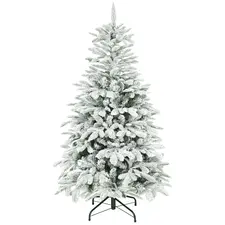 HOMCOM 5 ft Artificial Flocked Christmas Tree with 717 Branches, Hinged Xmas Tree with Foldable Metal Stand, Easy Assembly for Home Office Decor - 1