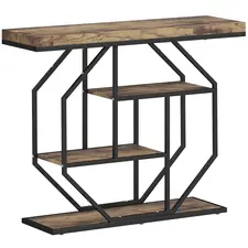 HOMCOM 4-Tier Industrial Console Table - Rustic Brown - 1
