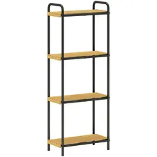 HOMCOM 4-Tier Bamboo Bathroom Storage Shelf, Freestanding Narrow Shelving Unit with Slatted Shelves for Kitchen Bathroom Living Room, 41.5 x 21.5 x 106 cm, Natural and Black - 1