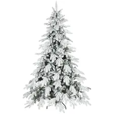 HOMCOM 7ft Super Flocked Christmas Tree - Green/White - 1