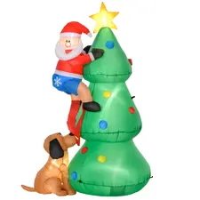 HOMCOM 6ft Inflatable Christmas Tree, LED Lighted with Santa Claus Dog for Home Indoor Outdoor Garden Lawn Decoration Party Prop - 1
