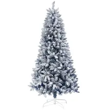 HOMCOM 6ft Flocked Artificial Christmas Tree with 700 Snow Frosted Tips, Metal Stand, Snowy Hinged Xmas Tree, Blue - 1