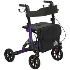 HOMCOM Folding Rollator Walker with Seat, Backrest, Lightweight Walking Frame with Storage Bag, Dual Brakes, Adjustable Handle Height, Suspension System, 4 Wheeled Walker for Seniors, Purple - 1