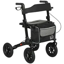 HOMCOM Folding Rollator Walker with Padded Seat, Backrest, Lightweight Walking Frame with Storage Bag, Dual Brakes, All-terrain Wheels, Adjustable Handle Height, 4 Wheeled Walker for Seniors, Black - 1