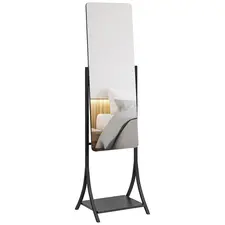 HOMCOM Free Standing Dressing Mirror, Full Length Mirror with Adjustable Angle, Storage Shelf for Living Room, Bedroom, Hallway - 1