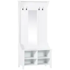 HOMCOM Hallway Furniture Set Shoe Bench Storage Mirror Cabinet Coat Rack Multiple Cubes Hangers Organiser Shelves w/ 4 Hooks - 1