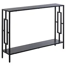 HOMCOM Industrial Console Table with Storage Shelf, Narrow Hallway Dressing Desk with Metal Frame for Living Room, Bedroom, Grey and Black - 1