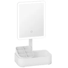 HOMCOM Makeup Mirror with Lights, Rechargeable Vanity Mirror w/ Touch Screen, 2 Lighting Modes and 180° Rotation, White - 1