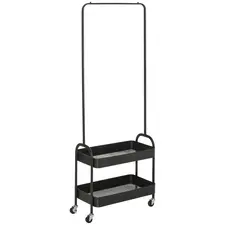 HOMCOM Metal Clothes Rack with Shoe Storage, Clothing Rail on Wheels, Freestanding Hall Tree, Coat Stand with 2 Storage Shelf, Black - 1