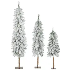 HOMCOM Set of 3 Pencil Flocked Christmas Tree, 3ft 4ft 5ft - 1