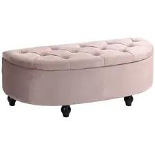 HOMCOM Semi-Circle Ottoman Storage Bench, Bed End Bench, Tufted Upholstered Window Seat Footrest Stool with Rubberwood Legs for Bedroom & Entryway, 120 x 46 x 42 cm, Pink - 1
