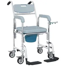 HOMCOM Rolling Shower Wheelchair for Seniors, Bedside Commode Chair with Locking Wheels, Seat, Backrest, Arms, Grey - 1