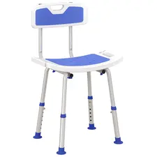 HOMCOM Shower Stool with Backrest, Height Adjustable Shower Chair with Anti-slip Foot Pads, Shower Head Holder, Blue - 1