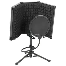 HOMCOM Studio Microphone Isolation Shield with Pop Filter and Tripod Stand, Foldable Adjustable Recording Studio Equipment, 3-Panel High Density Absorbent Foam Shield with 3/8" Threaded Mount, Black - 1