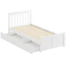 HOMCOM Wooden Single Bed Frame, with Drawers - White - 1