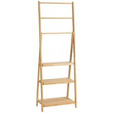 kleankin Freestanding Natural Bamboo Towel Rack with 3 Towel Rails and 3 Storage Shelves, Space-Saving Foldable Towel Holder for Bathroom - 1